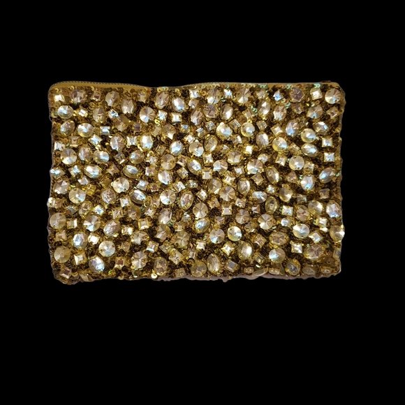 Vintage Handbags - Vintage India Chartruse Yellow Sequin Gemstone Clutch